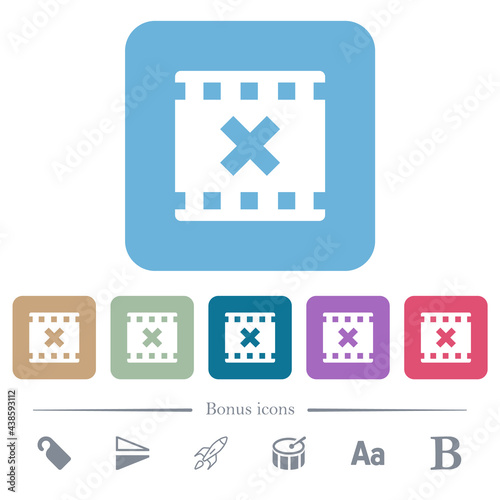Movie cancel flat icons on color rounded square backgrounds