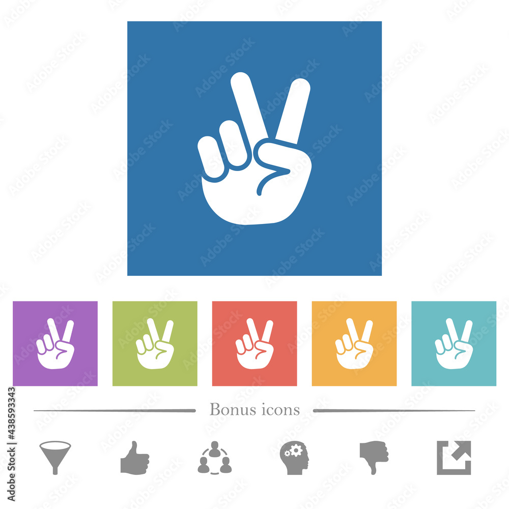 Victory sign hand gesture flat white icons in square backgrounds Victory sign hand gesture flat white icons in square backgrounds