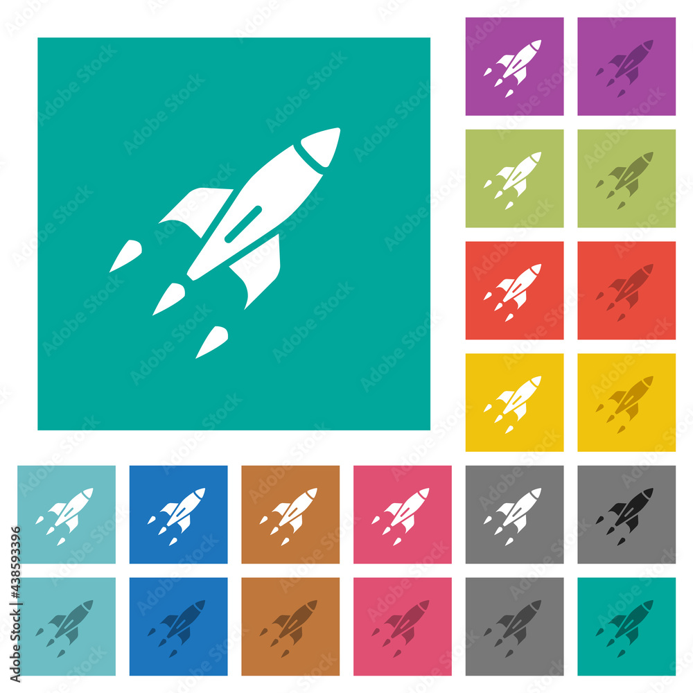 Rocket square flat multi colored icons