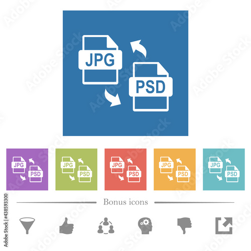 JPG PSD file conversion flat white icons in square backgrounds