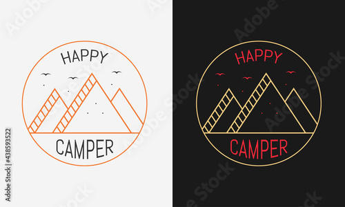 Happy Camper with mountain, camping logo label emblem with color variant for t-shirt design and many others, vector illustration