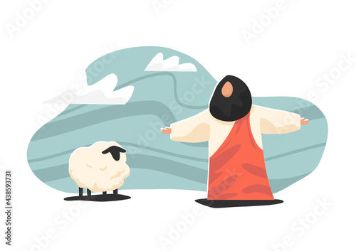 vector jesus and sheep  Used for media and design.