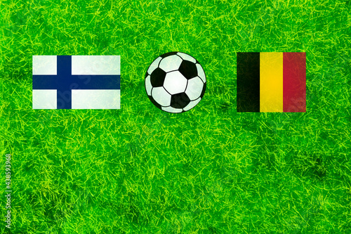 european 2021 soccer football championship score mockup  flags of Finland and Belgium with space for text