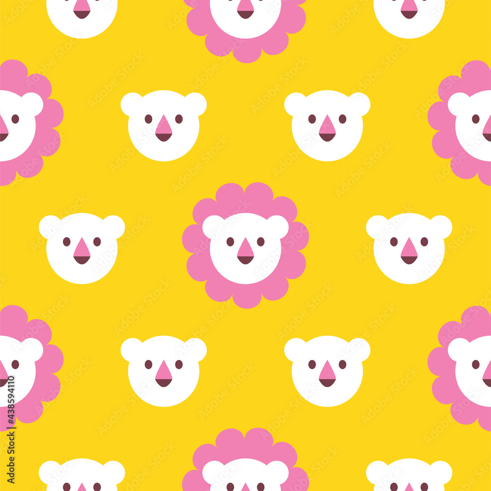Cute baby lions seamless pattern texture for fabric print. Cartoon lions portraits. Children theme art style