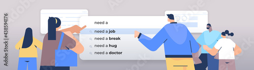 people writing need a job in search bar on virtual screen find job online recruitment service business internet networking