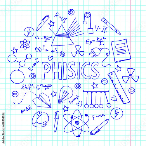 Hand drawn doodle set, with School subject Phisics