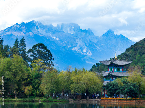 amazing view of black dragon pool Lijiang, Yunnan province ,China, black dragon pool is a famous pond in the scenic Jade Spring Park It was built in 1737 during the Qing dynasty 