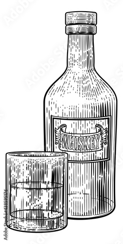 Whisky Bottle and Glass Drink Engraving Etching