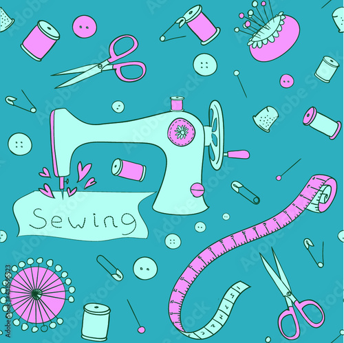 seamless pattern with sewing accessories