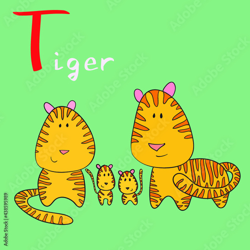Funny Animal Family Alphabet, Letter T - tiger