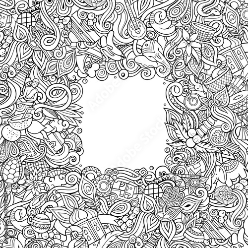 India hand drawn vector doodles illustration. Indian frame card design.