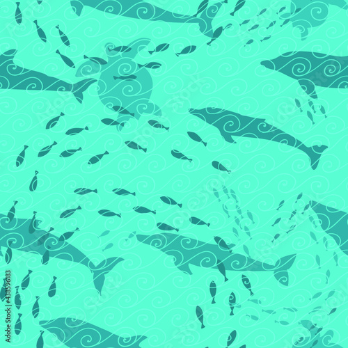 Seamless underwater background, with sea animals