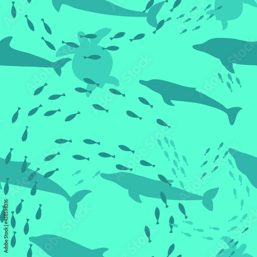 Seamless underwater background, with sea animals