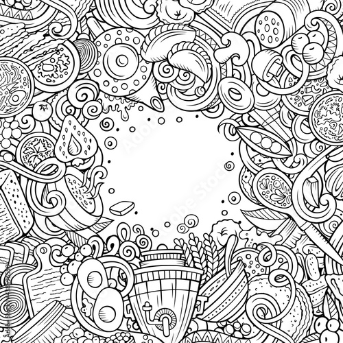 Cartoon vector doodles Russian food frame