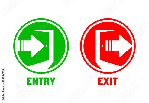 Enter and exits through the open door. Entry and exit sign. Vector