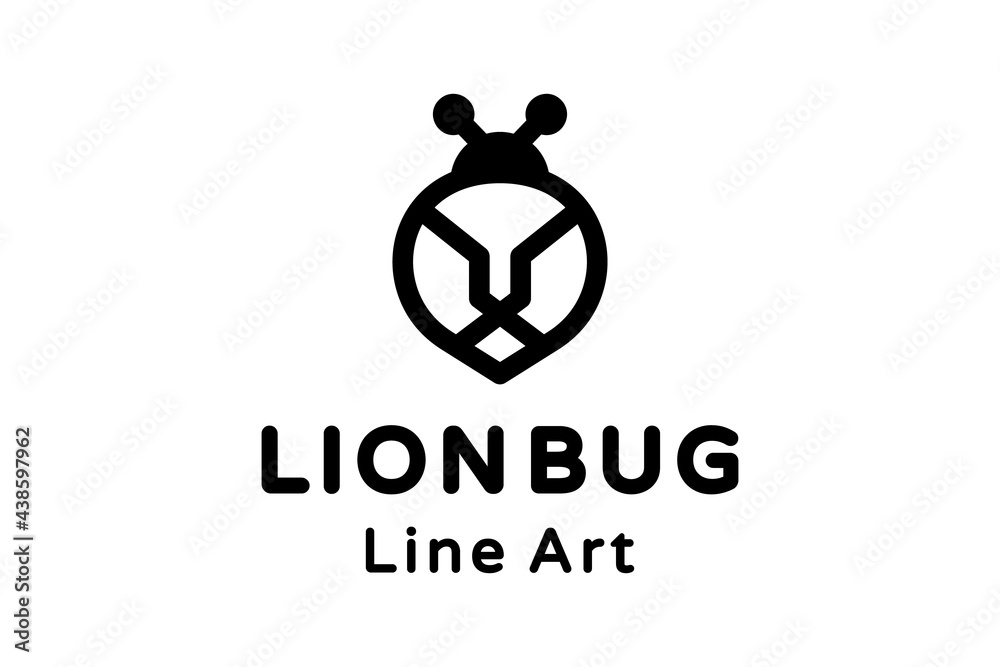 Vector Logo Design of Combination insect bug and lion with line art Vector Logo Design of Combination insect bug and lion with line art