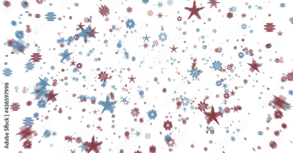 Fototapeta premium Composition of multiple red and blue american flag stars on white background