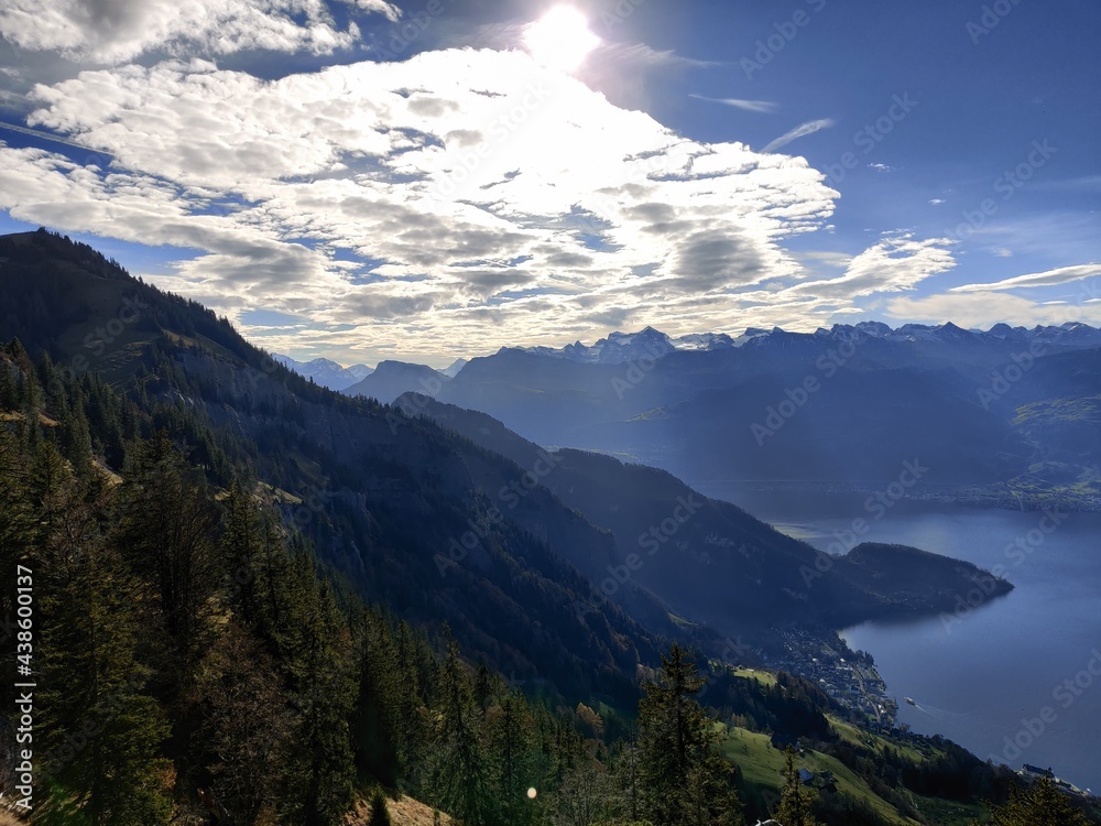 Vista panoramica dal sentiero sul monte Rigi, Svizzera