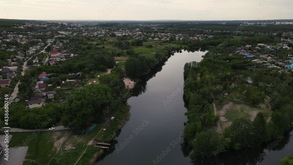 movement of the drone along the river bed with the beach. aerial shooting movement of the drone along the river bed with the beach. aerial shooting