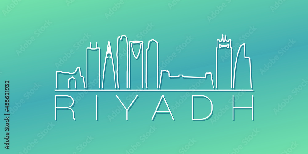 Riyadh, Saudi Arabia Skyline Linear Design. Flat City Illustration Minimal Clip Art. Background Gradient Travel Vector Icon.