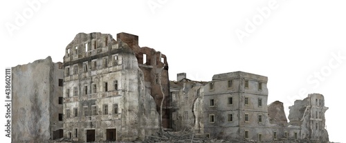 Obraz na plátně Ruined city building isolated on white 3d illustration