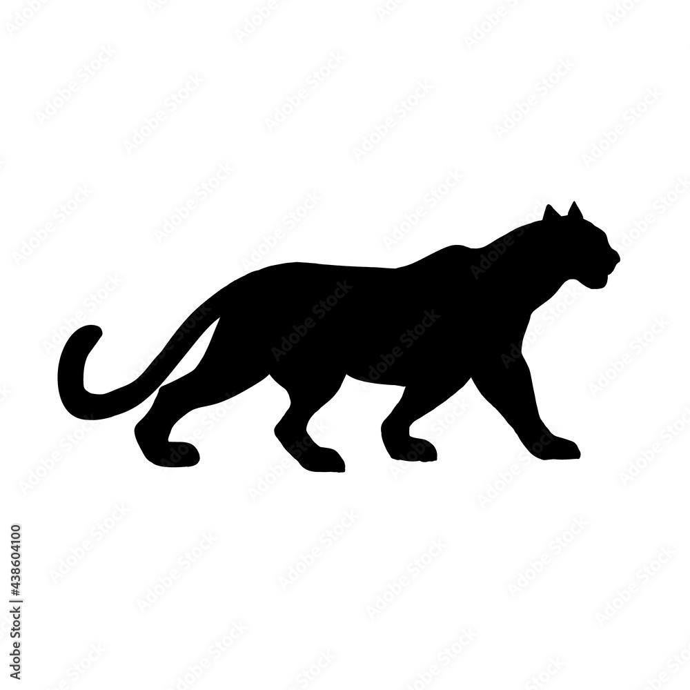 Silhouette of a tiger on a white background.Vector tiger animal icon, side view profile.