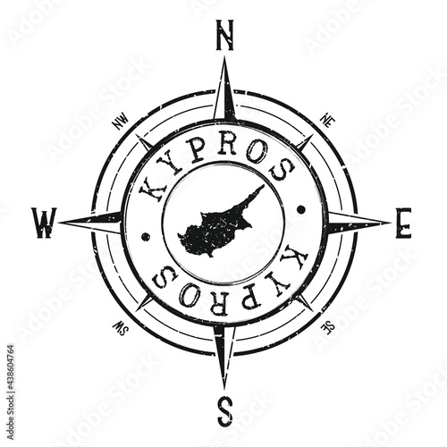 Cyprus Stamp Map Compass Adventure. Illustration Travel Country Symbol. Seal Expedition Wind Rose Icon.