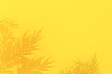 Summer tropical palm leaves shadow on yellow background, 3D rendering.