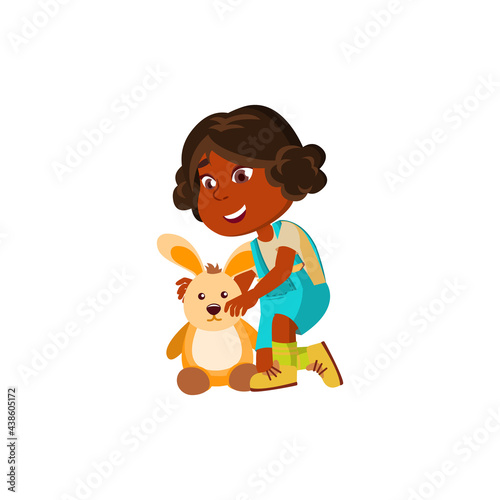 indian girl preteen play with rabbit toy cartoon vector. indian girl preteen play with rabbit toy character. isolated flat cartoon illustration