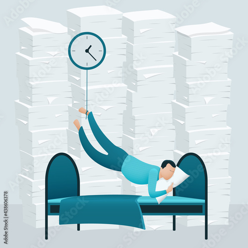 The man has a lot of things to do, and the time has come to do them, but he does not want to work and postpones the time lying on the bed clinging to the pillow.