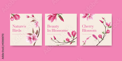 Advertise template with blossom bird concept design watercolor illustration © photographeeasia