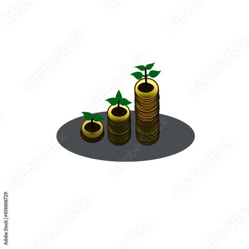 Tree planted on coins,growing in business 