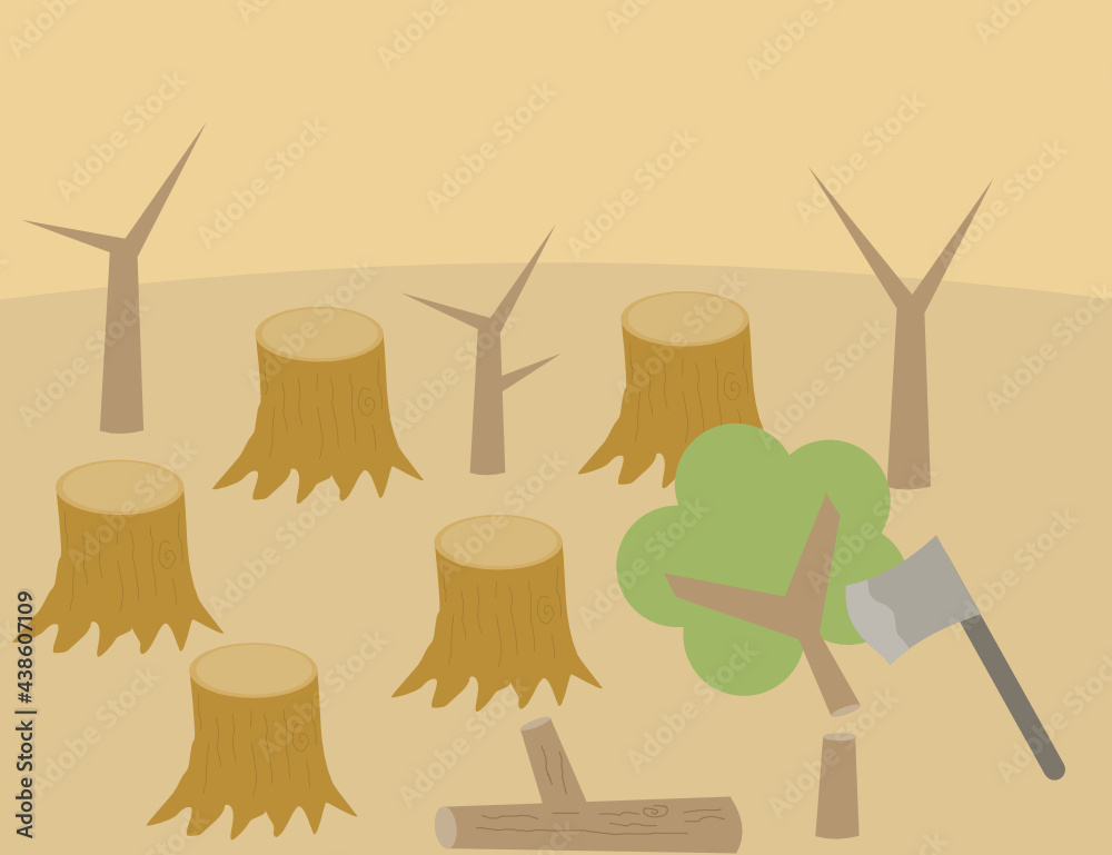 Vecteur Stock Destruction of forest.Ax for cutting trees.Logs and trees