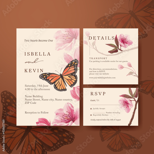 Canvas Print Wedding card template with blossom bird concept design watercolor illustration