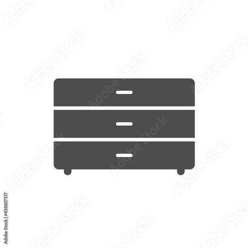 chest of drawers silhouette vector icon isolated on white background. dresser or drawer furniture icon for web, mobile apps, ui design and print