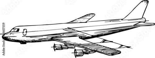 hand drawn monochromatic airplane vintage doodle illustration of a small aircraft 