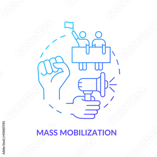 Mass mobilization concept icon. Community change abstract idea thin line illustration. Social development. Making positive changes. Motivation, encouragement. Vector isolated outline color drawing photo