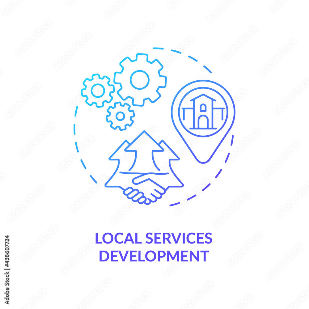 Local services development concept icon. Community change strategy abstract idea thin line illustration. Housing sector management. Community empowerment. Vector isolated outline color drawing Local services development concept icon. Community change strategy abstract idea thin line illustration. Housing sector management. Community empowerment. Vector isolated outline color drawing