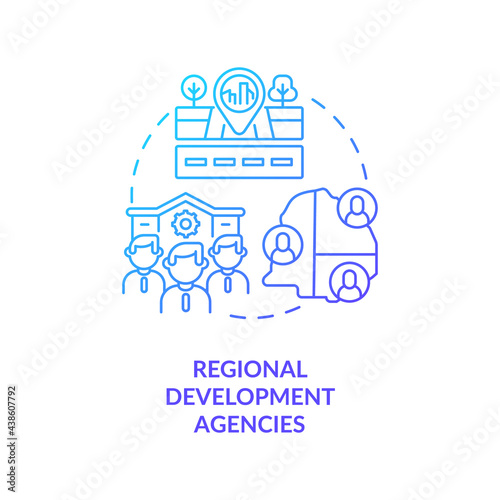 Regional development agencies concept icon. Community development abstract idea thin line illustration. Implementing social strategies at regional level. Vector isolated outline color drawing