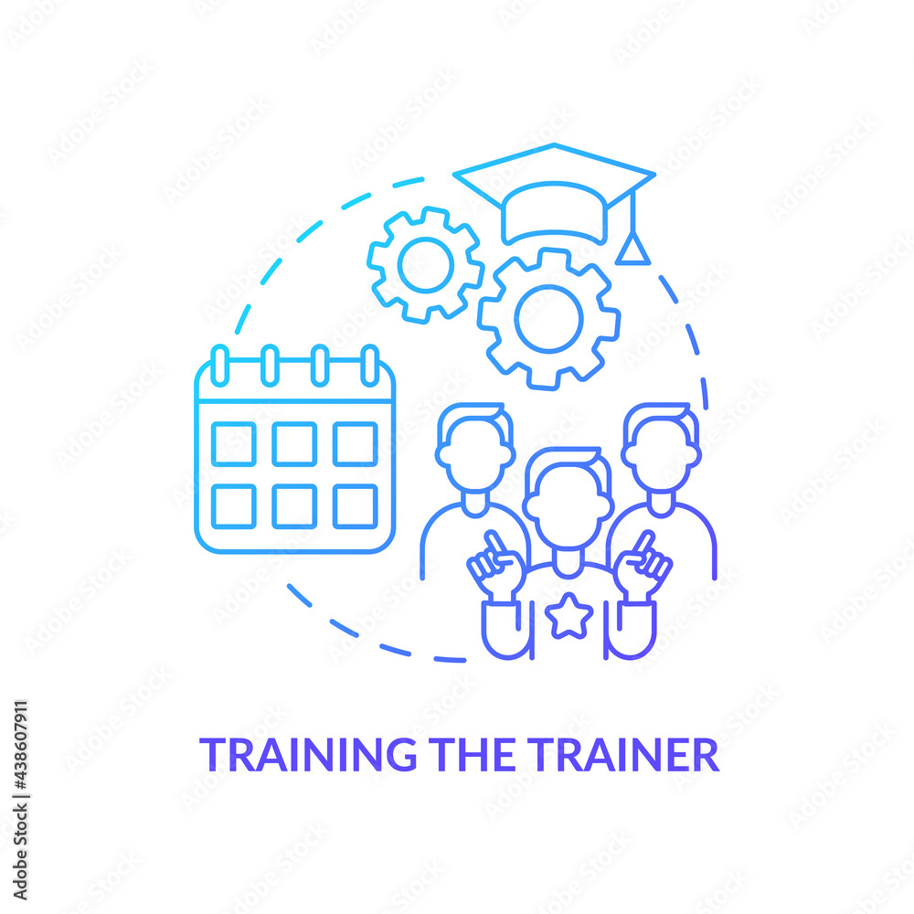 Training trainer concept icon. Society progress abstract idea thin line illustration. Gaining skills from experienced instructors. Disseminating teaching skills. Vector isolated outline color drawing