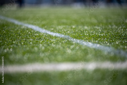 Soccer field for championship.The marking of the football field on the green grass. White line. Football field area.