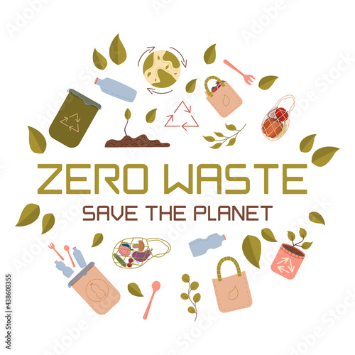 Zero West concept, the inscription save the planet. Vector logo design template and zero waste icon, recycling and recycling of garbage