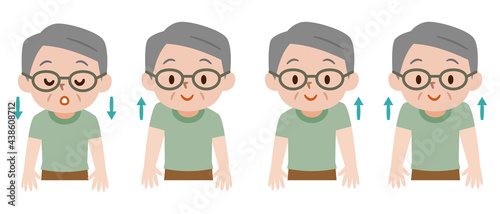 深呼吸をしながら肩を上下に動かすシニア男性