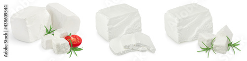 Feta cheese isolated on white background. With full depth of field. Set or collection