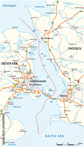 Vector map of the Oresund waterway between Sweden and Denmark  photo