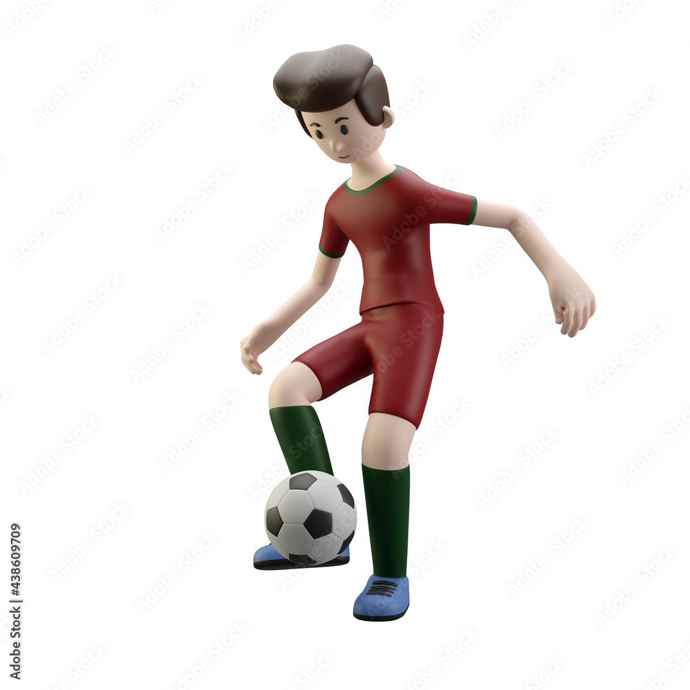 3d character render football/soccer player receive the ball