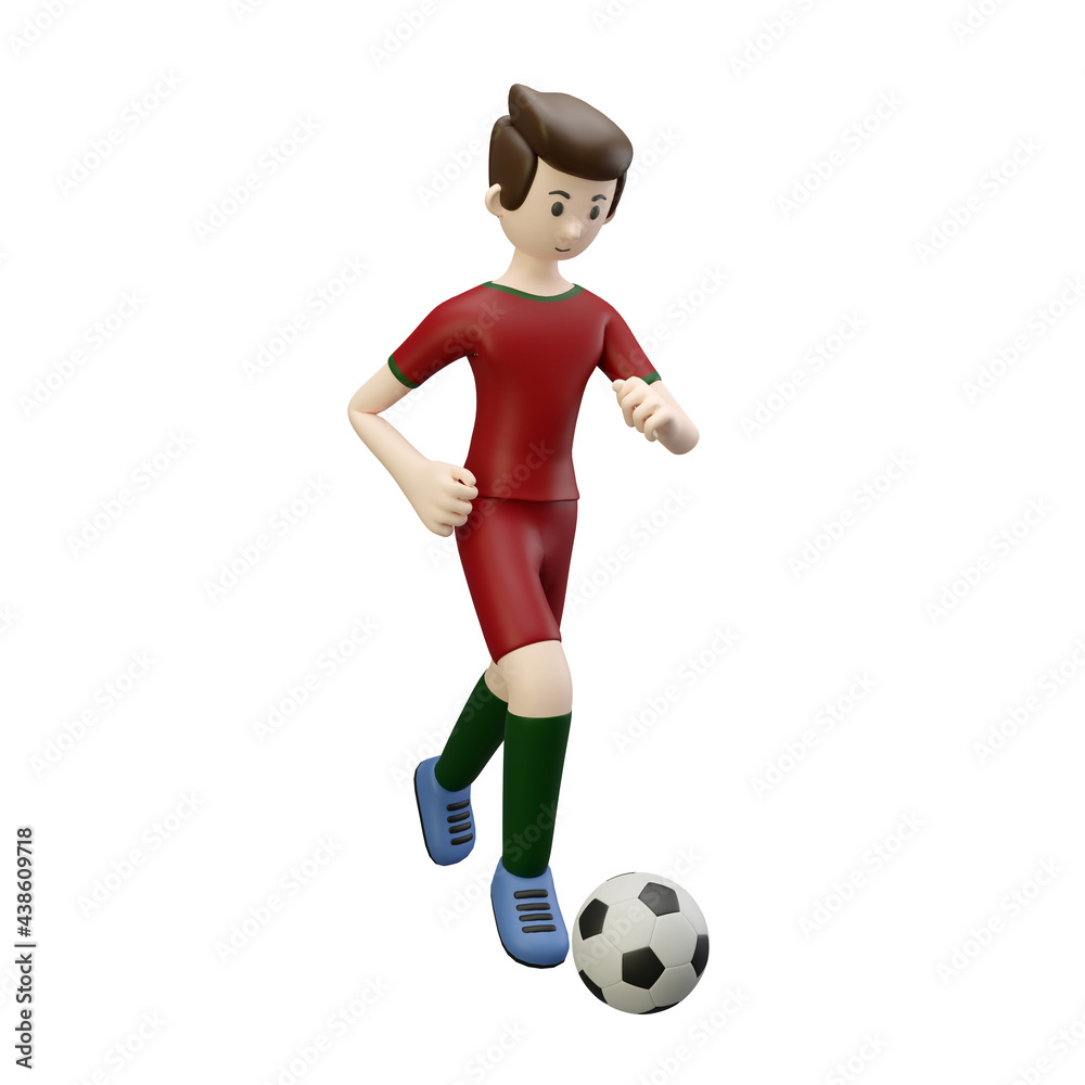 3d character render football/soccer player dribble the ball