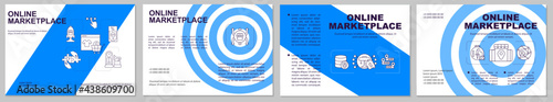 Online marketplace brochure template. E commerce strategy. Flyer, booklet, leaflet print, cover design with linear icons. Vector layouts for presentation, annual reports, advertisement pages