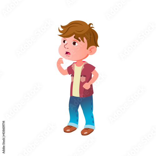 shocked pale boy staring at ghost in chamber of horrors cartoon vector. shocked pale boy staring at ghost in chamber of horrors character. isolated flat cartoon illustration