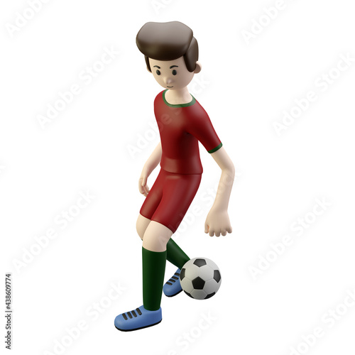 3d character render football/soccer player dribble the ball